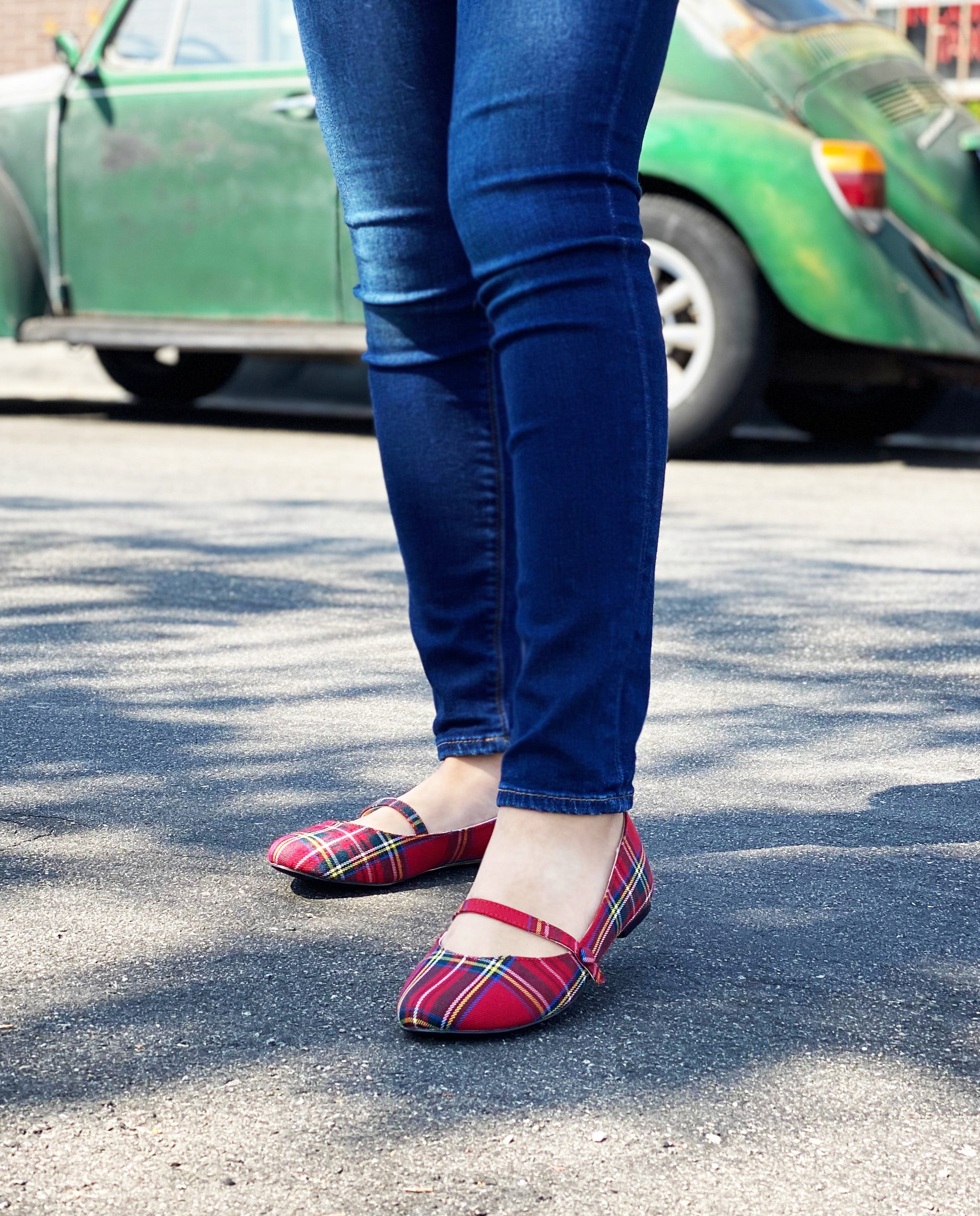 Red on sale plaid flats